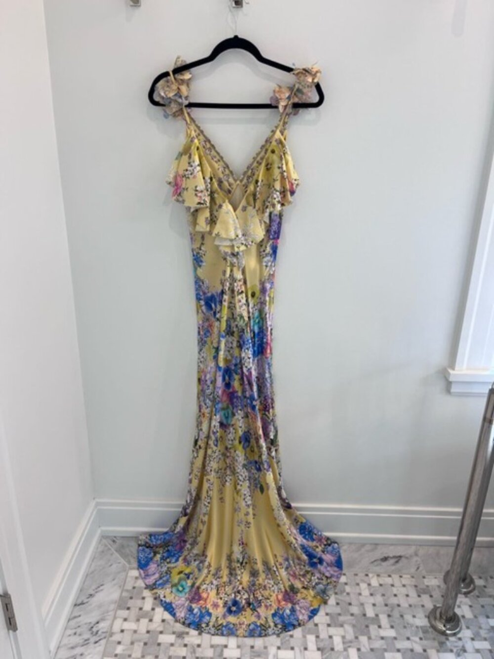 Camilla Embellished floral ruffled silk satin maxi dress - Size Small - Picture 7 of 9